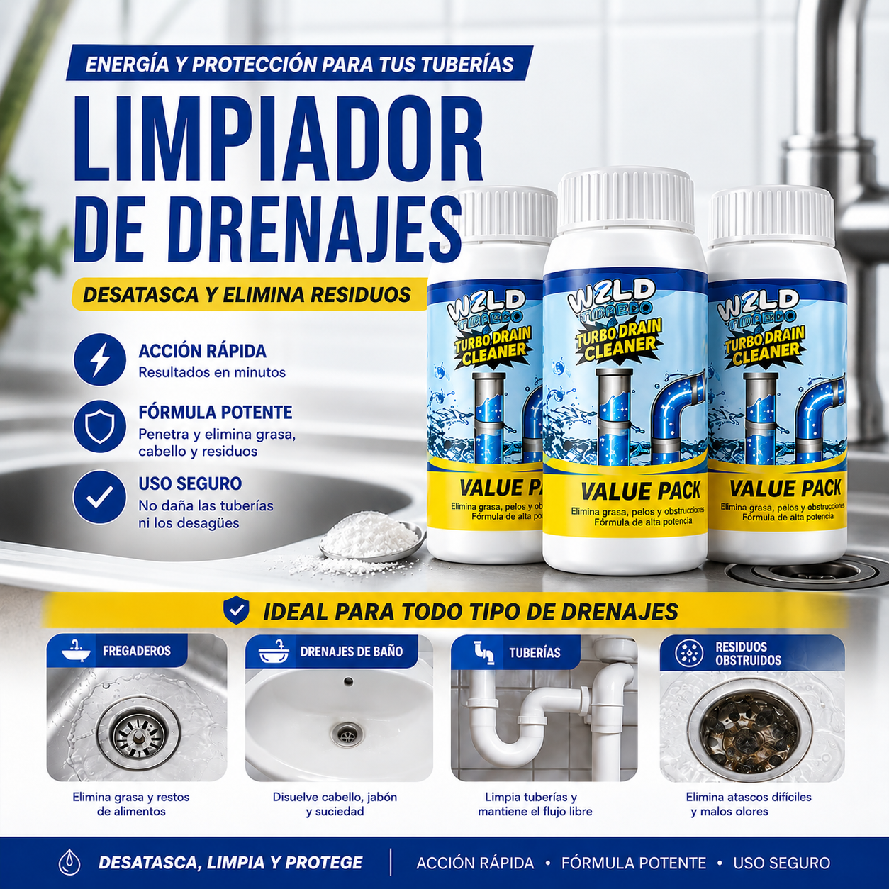 Tripack Polvo destapador de drenaje